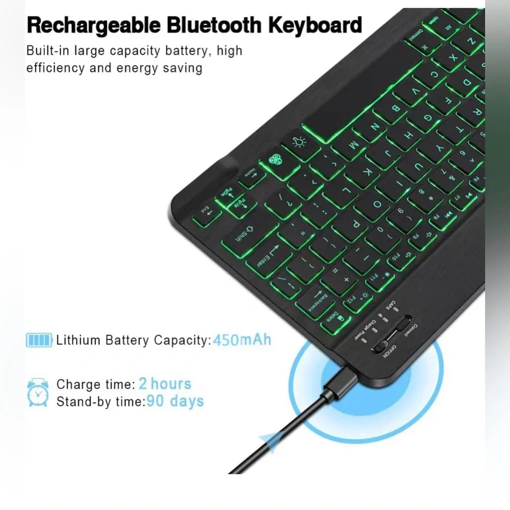 Slim Backlit Bluetooth Keyboard, Portable Mini Wireless Keyboard (10 inch)
